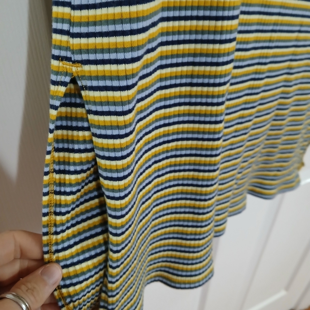 Aerie Yellow and Blue Striped Ribbed Knit Textured Midi Pencil Skirt Vacation - Picture 3 of 7